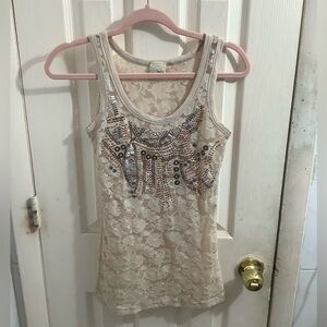 Daytrip Cream Lace Tank Top with Embellishments
